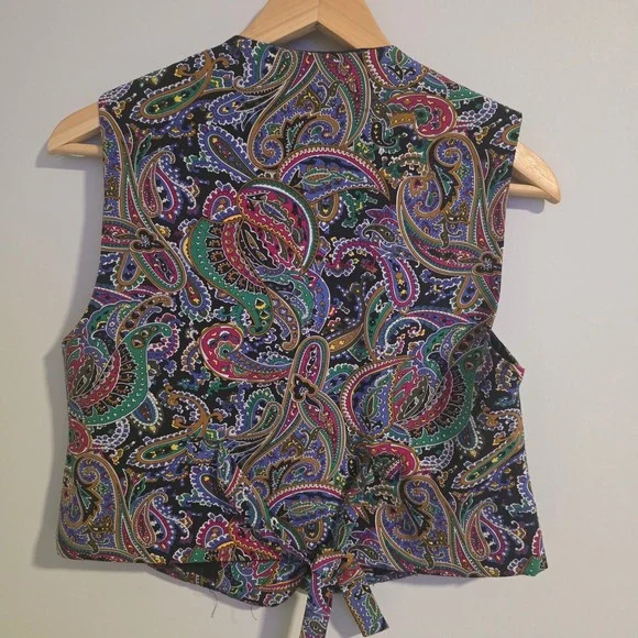 Vintage Koret Petites Paisley Vest Size 4P Multicolor Button Front Boho Retro - Picture 9 of 9